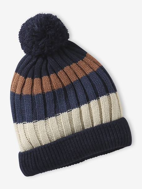Ensemble tricolore garçon bonnet + snood + moufles/gants bleu nuit 3 - vertbaudet enfant 