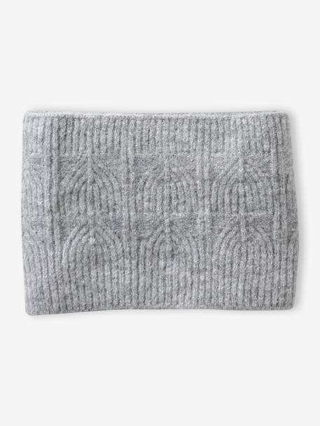 Ensemble fille bonnet, snood, gants en maille fantaisie gris chiné+ROSE 6 - vertbaudet enfant 
