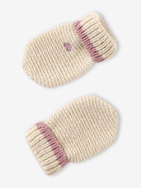 Ensemble bébé bonnet, snood et moufles coeurs beige doré 4 - vertbaudet enfant 