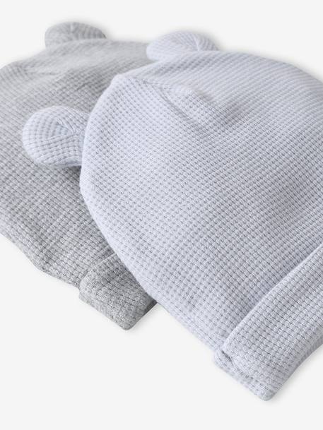 Lot de 2 bonnets naissance à oreilles d'ours bleu pâle + gris chiné+écru + beige 2 - vertbaudet enfant 