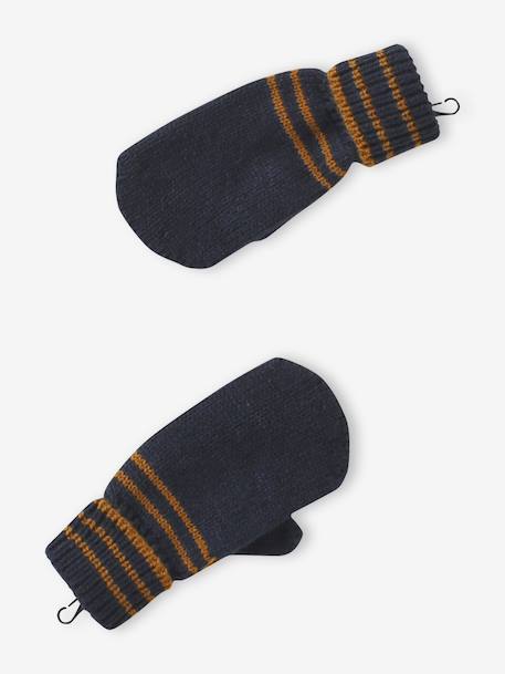 Ensemble rayé garçon bonnet + snood + moufles/gants bleu chambray+kaki 5 - vertbaudet enfant 