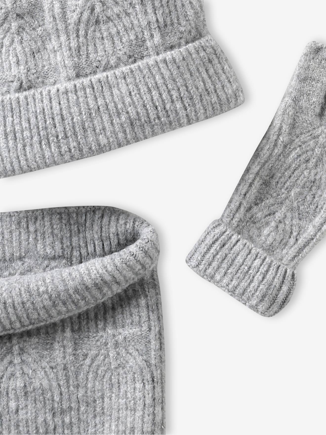 Ensemble Bonnet, Snood Et Moufles Bébé Vertbaudet - Jacquard Gris Chiné, Taille 12/18 Mois, Doublure Polaire - 2