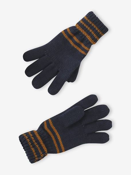 Ensemble rayé garçon bonnet + snood + moufles/gants bleu chambray+kaki 3 - vertbaudet enfant 