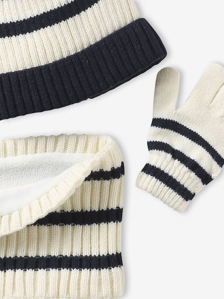 Ensemble rayé garçon bonnet + snood + moufles/gants écru 9 - vertbaudet enfant 