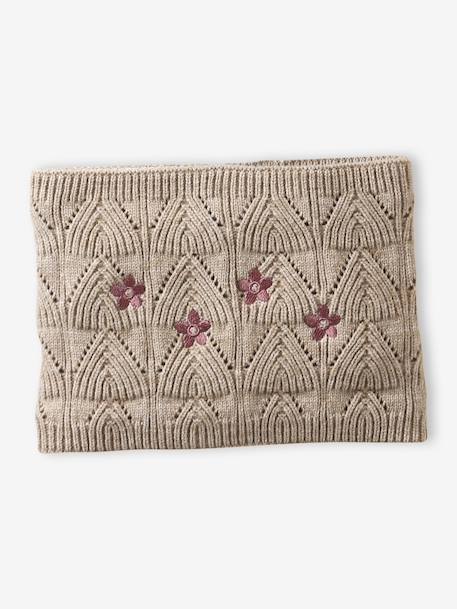 Ensemble brodé fille bonnet + snood + moufles/mitaines en maille ajourée beige doré 5 - vertbaudet enfant 
