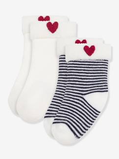 -Lot de 2 paires chaussettes bébé en coton brodé