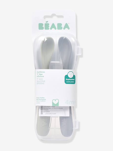 Lot de 2 cuillères ergonomiques 1er âge beige+rose pâle+vert 11 - vertbaudet enfant 
