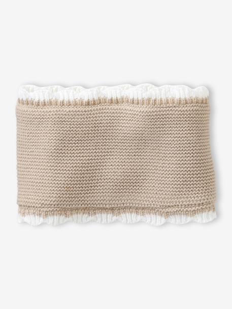 Ensemble festonné bonnet, snood et moufles bébé beige chiné 3 - vertbaudet enfant 