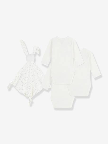 Coffret naissance 3 bodies en coton brodé et doudou lapin écru 2 - vertbaudet enfant 