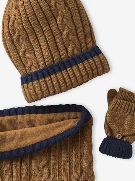 Ensemble torsadé garçon bonnet + snood + moufles/gants ocre 7 - vertbaudet enfant 