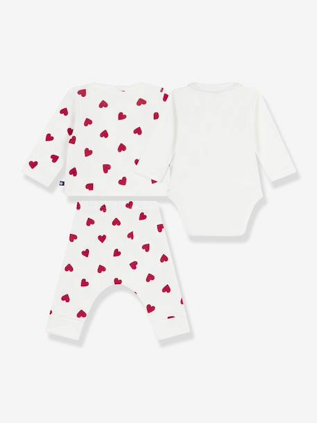 Ensemble 3 pièces imprimé coeurs bébé cardigan cache-coeur, pantalon et body blanc 2 - vertbaudet enfant 