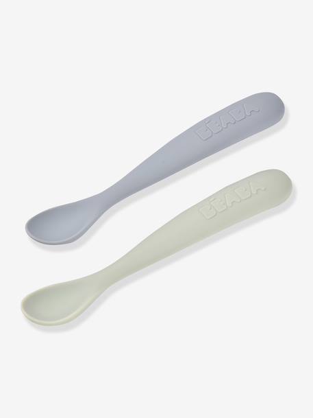Lot de 2 cuillères ergonomiques 1er âge beige+rose pâle+vert 12 - vertbaudet enfant 