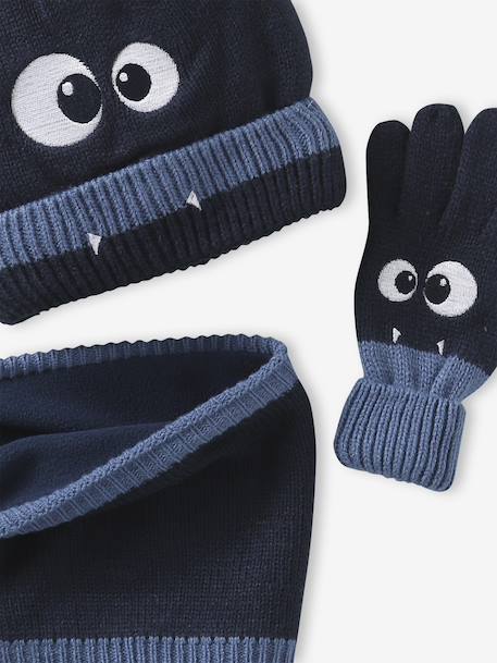Ensemble garçon bonnet + snood + moufles/gants « Monstre » marine 6 - vertbaudet enfant 