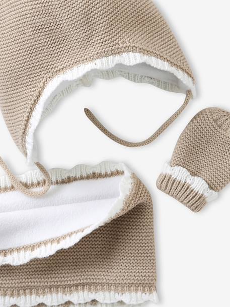 Ensemble festonné bonnet, snood et moufles bébé beige chiné 5 - vertbaudet enfant 