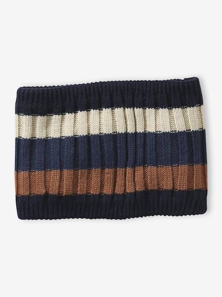 Ensemble tricolore garçon bonnet + snood + moufles/gants bleu nuit 5 - vertbaudet enfant 