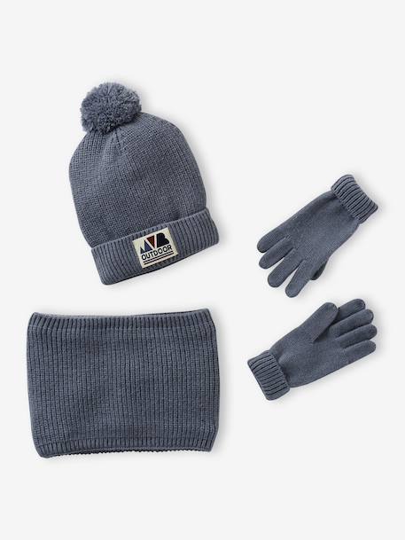 Ensemble garçon bonnet + snood + moufles/gants « Outdoor » bleu grisé+kaki 2 - vertbaudet enfant 