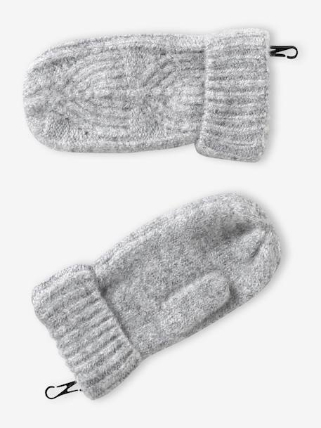 Ensemble fille bonnet, snood, gants en maille fantaisie gris chiné+ROSE 7 - vertbaudet enfant 
