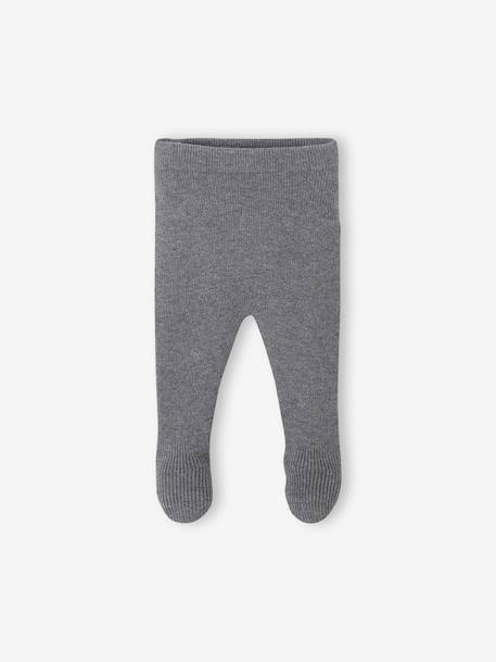 Ensemble naissance 3 pièces en tricot gilet + pantalon + bonnet gris chiné+rose 4 - vertbaudet enfant 