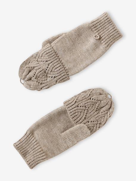 Ensemble brodé fille bonnet + snood + moufles/mitaines en maille ajourée beige doré 4 - vertbaudet enfant 