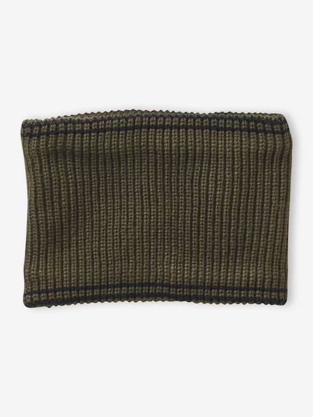 Ensemble rayé garçon bonnet + snood + moufles/gants bleu chambray+kaki 13 - vertbaudet enfant 