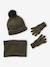 Ensemble rayé garçon bonnet + snood + moufles/gants bleu chambray+kaki 10 - vertbaudet enfant 