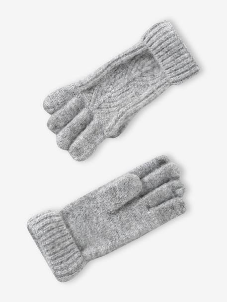 Ensemble fille bonnet, snood, gants en maille fantaisie gris chiné+ROSE 5 - vertbaudet enfant 