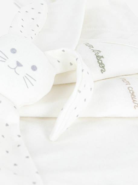 Coffret naissance 3 bodies en coton brodé et doudou lapin écru 3 - vertbaudet enfant 