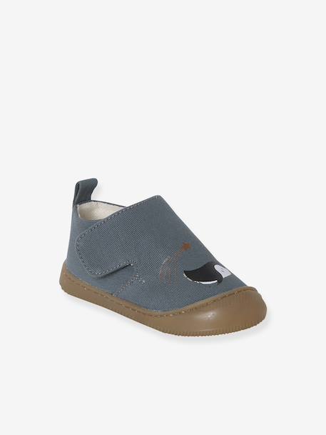 Chaussons à scratchs toile bébé bleu imprimé 1 - vertbaudet enfant 