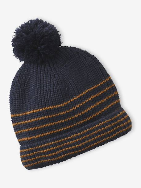 Ensemble rayé garçon bonnet + snood + moufles/gants bleu chambray+kaki 2 - vertbaudet enfant 