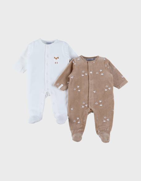 Lot de 2 pyjamas bébé en velours doux Ecru 1 - vertbaudet enfant 