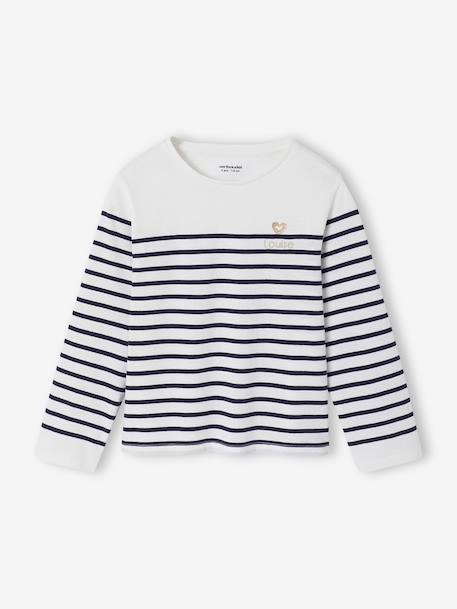 Tee-shirt marinière fille manches longues rayé bleu+vert sauge 2 - vertbaudet enfant 