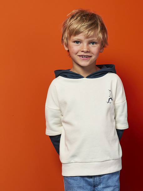 Sweat à capuche effet 2 en 1 print placé garçon écru 2 - vertbaudet enfant 