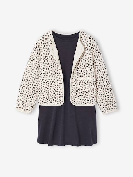 Ensemble robe et gilet matelassé fille anthracite+bois de rose 1 - vertbaudet enfant 