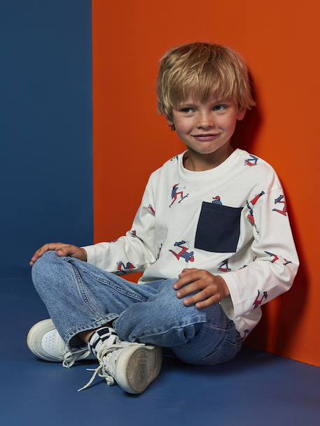 Tee-shirt manches longues HAPPY LA imprimé garçon blanc imprimé 1 - vertbaudet enfant 