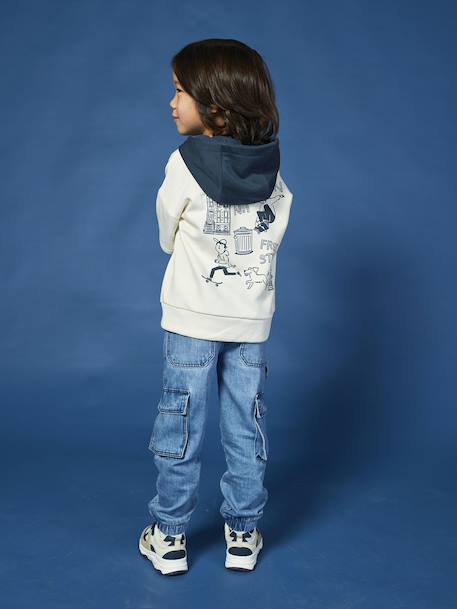 Sweat à capuche effet 2 en 1 print placé garçon écru 8 - vertbaudet enfant 
