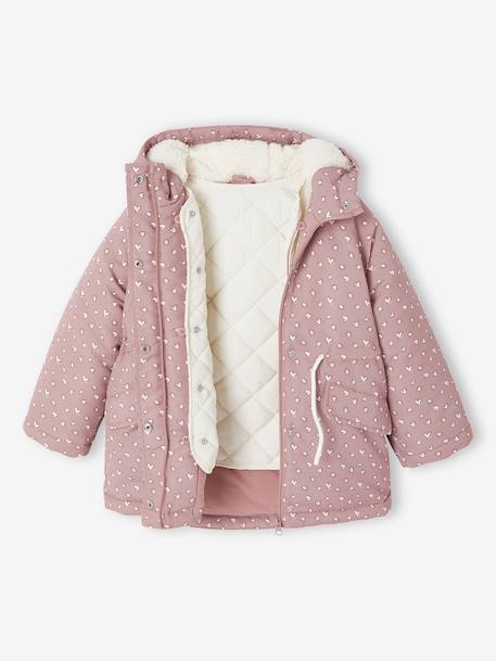Parka fille à capuche 3 en 1 parka + veste matelassée bois de rose+marine 10 - vertbaudet enfant 
