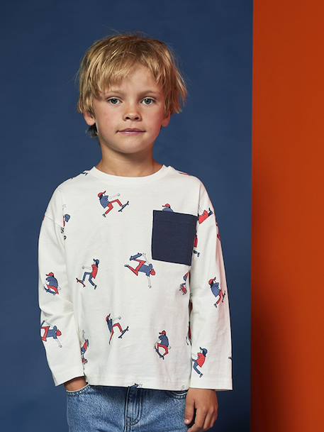 Tee-shirt manches longues HAPPY LA imprimé garçon blanc imprimé 2 - vertbaudet enfant 