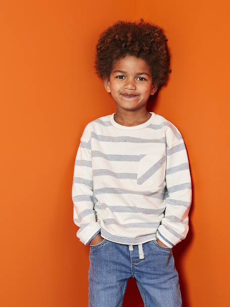 Tee-shirt manches longues effet rayé garçon rayé blanc 1 - vertbaudet enfant 