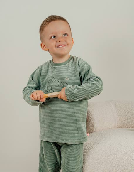 Pyjama 2 pièces en velours avec broderie mammouth Vert 4 - vertbaudet enfant 