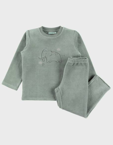 Pyjama 2 pièces en velours avec broderie mammouth Vert 1 - vertbaudet enfant 