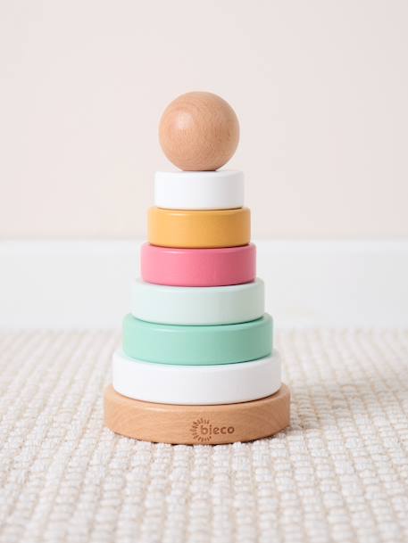 Pyramide à empiler bois, tour d'empilage,19cm Berry+Bleu+Faon ella+Lapin fine+Rose 2 - vertbaudet enfant 