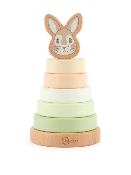 Pyramide à empiler bois, tour d'empilage,19cm Berry+Bleu+Faon ella+Lapin fine+Rose 19 - vertbaudet enfant 