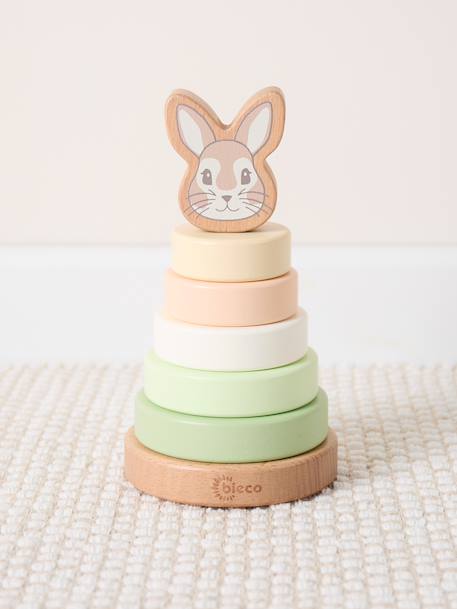 Pyramide à empiler bois, tour d'empilage,19cm Berry+Bleu+Faon ella+Lapin fine+Rose 20 - vertbaudet enfant 