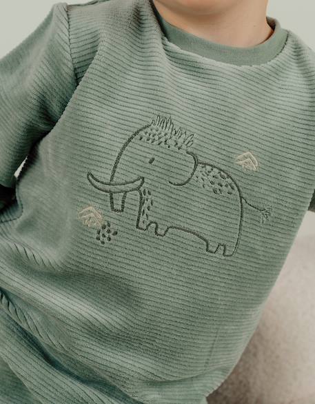 Pyjama 2 pièces en velours avec broderie mammouth Vert 3 - vertbaudet enfant 
