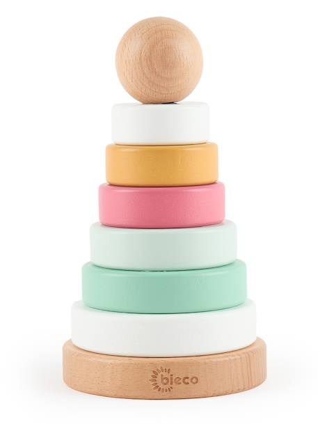 Pyramide à empiler bois, tour d'empilage,19cm Berry+Bleu+Faon ella+Lapin fine+Rose 1 - vertbaudet enfant 
