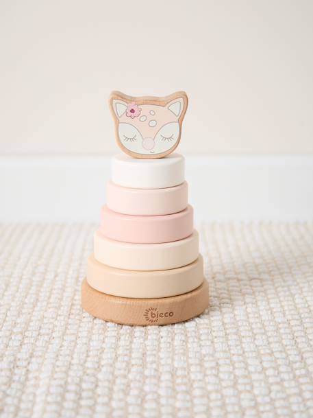 Pyramide à empiler bois, tour d'empilage,19cm Berry+Bleu+Faon ella+Lapin fine+Rose 14 - vertbaudet enfant 
