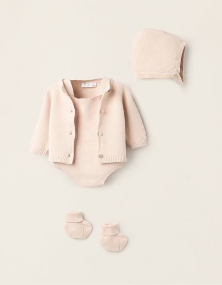 Ensemble en maille de 4 pièces en coton Beige clair 1 - vertbaudet enfant 