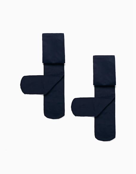 Lot de 2 paires de collants en microfibre 40 den Bleu foncé 1 - vertbaudet enfant 