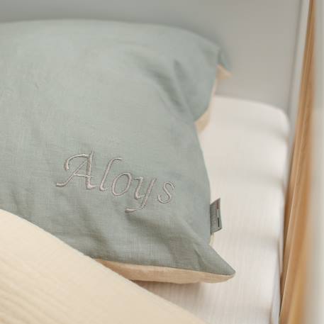 Taie d'oreiller réversible en lin lavé Beige+Vert de gris 6 - vertbaudet enfant 