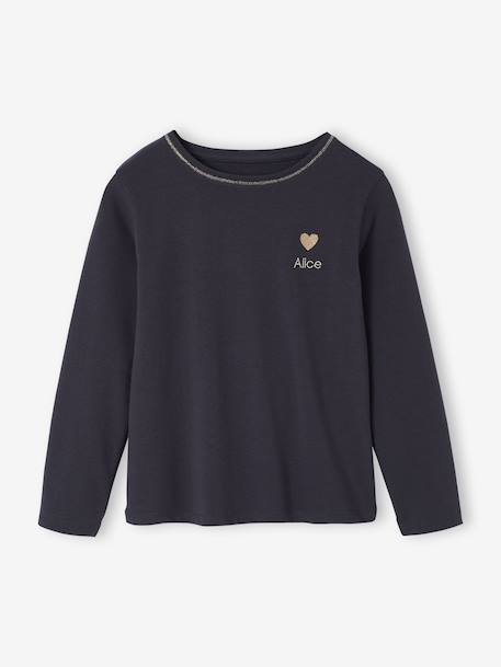 T-shirt fille coeur pailleté manches longues anthracite+corail+écru+rose poudré 2 - vertbaudet enfant 